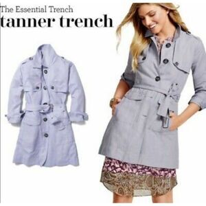 CABI Tanner Trench Coat, Neutral Lavender Color, Linen Blend, Belted, Sz XS